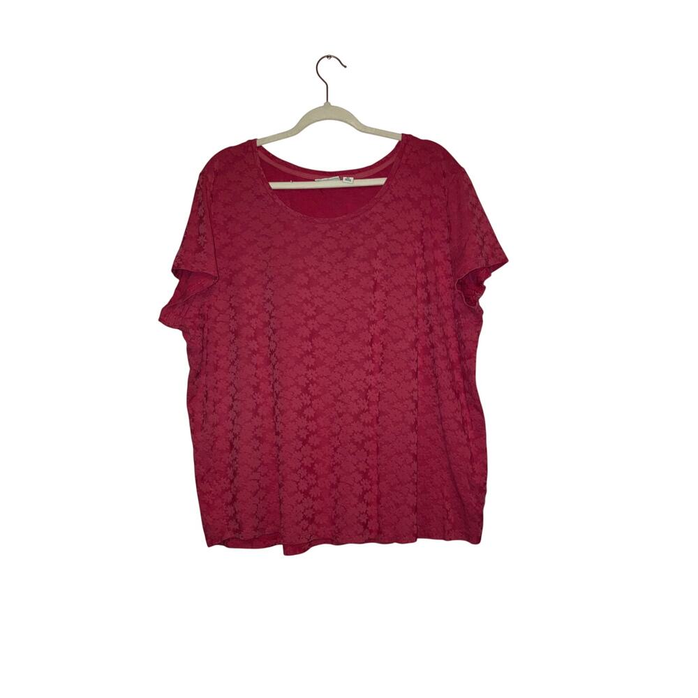 L.L. Bean Bright PInk Floral Knit Short Sleeve Top Size 2X